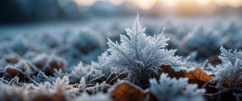 Beautiful background image of hoarfrost in nature close up. photo