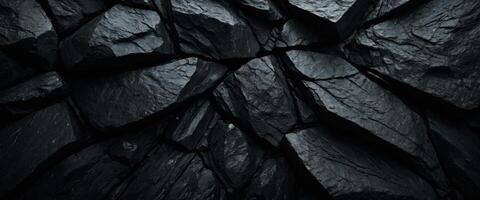 Black abstract background Dark rock texture Black stone background with copy space for design Web banner Wide. photo