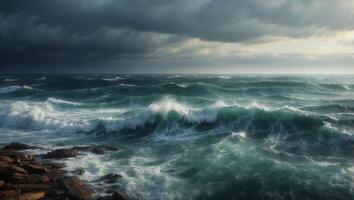 Blurred Stormy Sea A Dynamic D Rendered Ocean Perspective. photo