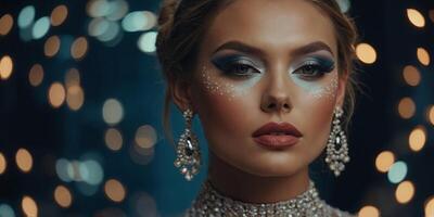 Elegant Model Showcasing Professional Makeup Techniques with Decorative Cosmetics. photo