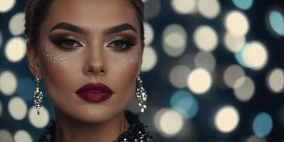 Elegant Model Showcasing Professional Makeup Techniques with Decorative Cosmetics. photo