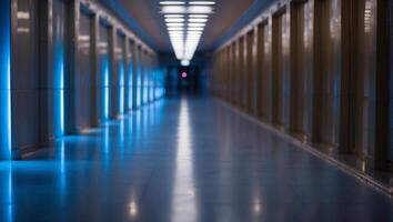 Empty corridor with blue light Conceptual and abstract. photo
