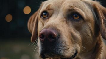 Expressive eyes of a labrador retriever Close-up of a Labrador Retriever's face with soulful eyes, capturing the essence of canine emotion and loyalty. photo