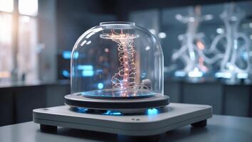 Futuristic Lab Equipped with Interactive D Hologram Nerve Conduction Study Machine Basking in Natural Light. photo