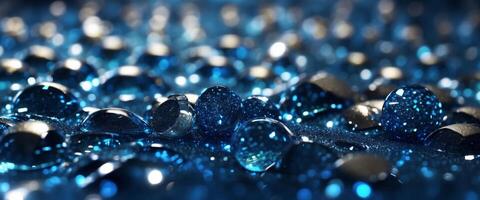 Glamorous festive luxury background with blue glistening shimmering sparkles Sequins texture close-up macro. photo