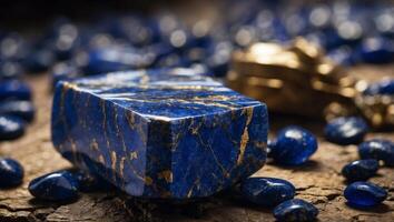 Lapis Lazuli Stone in CloseUp A Rich Tapestry of Ancient Art and Timeless Elegance. photo