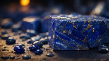 Lapis Lazuli Stone in CloseUp A Rich Tapestry of Ancient Art and Timeless Elegance. photo