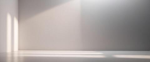 Minimal abstract light gray background for product presentation Soft shadow and light from windows on white wall. photo