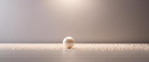 Minimalistic simple light pearl background for product presentation Incident light from the window on the wall and floor. photo