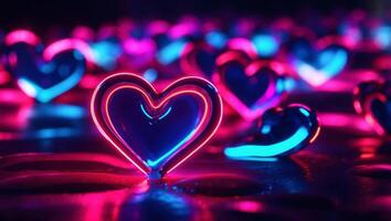 Neon Hearts Illumination A Vibrant D Rendered Abstract Composition of Fluorescent Art. photo