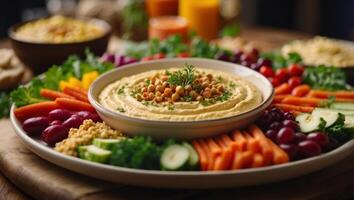 Nourishing Choices A Vibrant Platter of Crudits with Rich Hummus Dip. photo