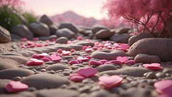 Pink Hearts Zen Garden Layout A D Rendered Design Symbolizing Tranquility and Simplicity. photo