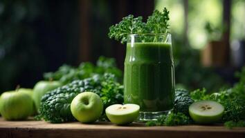 Revitalizing Green Juice A NutrientPacked Elixir of Kale Cucumber and Apple. photo