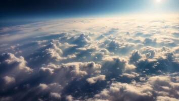 Sky view above the clouds, view from plane. photo