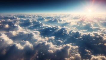 Sky view above the clouds, view from plane. photo
