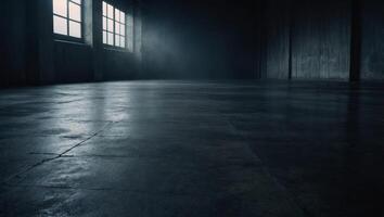 Texture dark concrete floor with mist or fog and light leak for background. photo