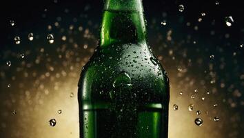 Texture water drops on the bottle of beer Drops background for backgrounds content for texts. photo