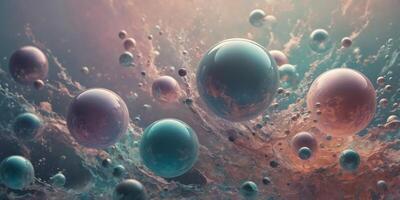 A dreamlike abstract space scene featuring celestial orbs and distorted shapes in an array of pastel hues creating a sense of magical wonder. photo