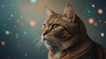 Fat cat on a colored background Copy space. photo