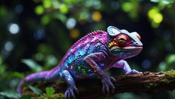 Holographic Chameleon A Luminous Display of Futuristic Technology and Natures Adaptive Color Play. photo