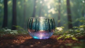 Holographic Technology Integrated into a Serene Forest Under Soft Daylight. photo