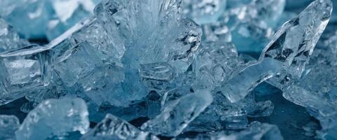 Natural ice background Beautiful Nature Delicate icy texture close-up Winter Light blue Panoramic header with frost patter. photo