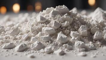 Raw Gypsum as Industrial Foundation A Closeup Study in Pure Whiteness and Soft Texture. photo