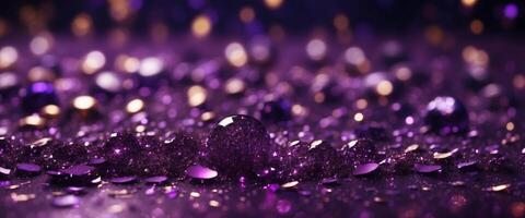 Sparkling Glitter abstract background dark purple saturated color ,de-focused, macro Sequins fall and sparkle, round bokeh. photo