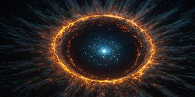 The intense radiation emitted from a black holes accretion disk illuminating the surrounding quantum foam in a dazzling display. photo