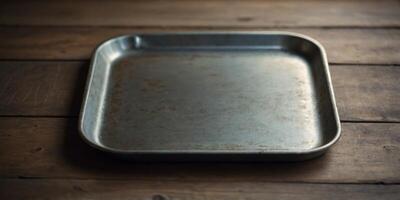 vintage rectangular metal dinner tray - top view. photo