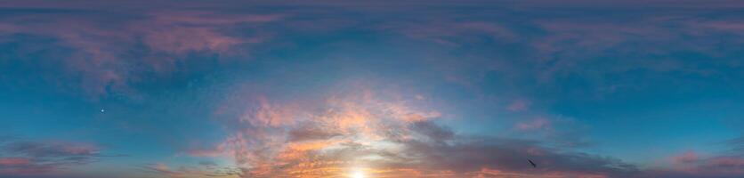 Sky panorama on sunrise with Stratocumulus clouds in Seamless spherical equirectangular format as full zenith for use in 3D graphics, game and in aerial drone 360 degree panoramas for sky replacement photo