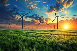 Wind power farm with rotation propellers, does not pollute environment photo