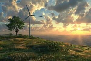 Wind power farm with rotation propellers, does not pollute environment photo