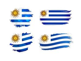 Set of editable isolated icons with Uruguayan flag. Brushing style shapes, flag of Uruguay background with clipping mask. Traditional and 3D waving concept. Clip art collection. Ink stains. vector