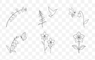 Print Larkspur Flower Line Art Set Elegant Floral Illustrations for Botanical Designs and Creative Projects vector