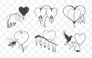 Print Bleeding Heart Flower Line Art Set with Detailed Illustrations and Elegant Design for Creative Projects vector