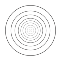 Concentric grey color circle elements with a transparent background. Circle spin target, Radio station signal, or Center minimal radial ripple line outline abstractionism. png