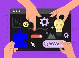 Web page Concept. Use for web page, banner, infographics. Flat illustration editable line. Ui UX design hands vector