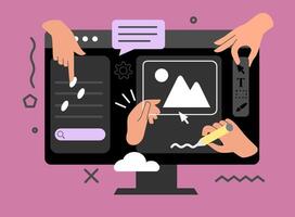 Computer screen with Graphic Designer Line. vector