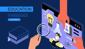 Education Isometric Concept. Use for web page, banner, infographics. Flat illustration editable line. Hand puts coin in card. vector