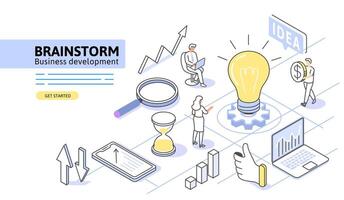 light bulb Isometric idea . Business creativity and team work vector