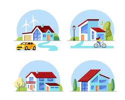 House Flat Design. Set with trees vector