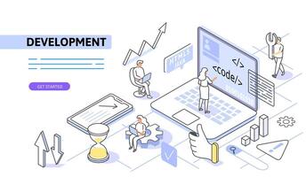 Software development and programming. Use for web page, banner, infographics. Flat illustration editable line. vector