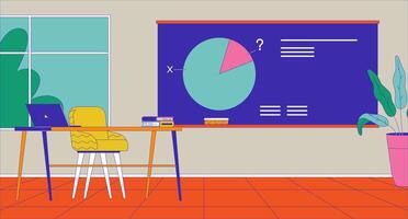 Lesson in math classroom cartoon flat illustration. Mathematic teacher and little student in school 2D interior colorful background. Learning education course scene storytelling image vector