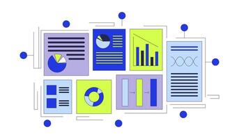 Company accounting documents 2D cartoon object. Marketing statistics isolated flat element white background. Job performance. Financial profit graphs pie charts color spot illustration vector