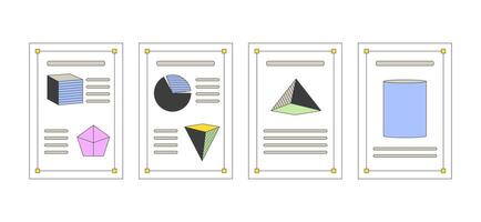Geometry class materials 2D cartoon objects set. School education. Geometric shapes papers isolated flat elements white background. Maths mathematics color spot illustration collection vector