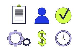Project management 2D cartoon objects set. Cogwheels, clipboard, money isolated flat elements white background. Operational efficiency, performance profit color spot illustration collection vector