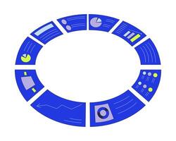 Circled analytics reports 2D cartoon object. Circular business analysis charts graphs isolated flat element white background. Circle dashboard. Market research color spot illustration vector