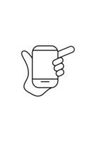 simple hand and cellphone line art vector