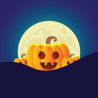 Halloween background with Pumpkin and Moon. vector